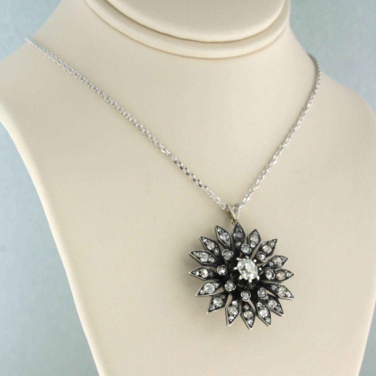 Necklace and pendant wit old mine and rose cut diamonds up to 1.50ct 14k gold For Sale 1