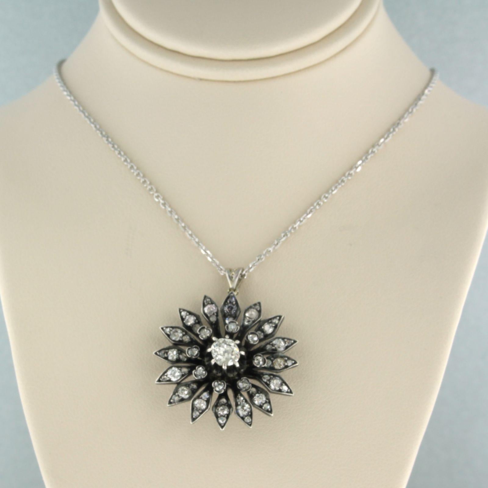 Necklace and pendant wit old mine and rose cut diamonds up to 1.50ct 14k gold For Sale 2