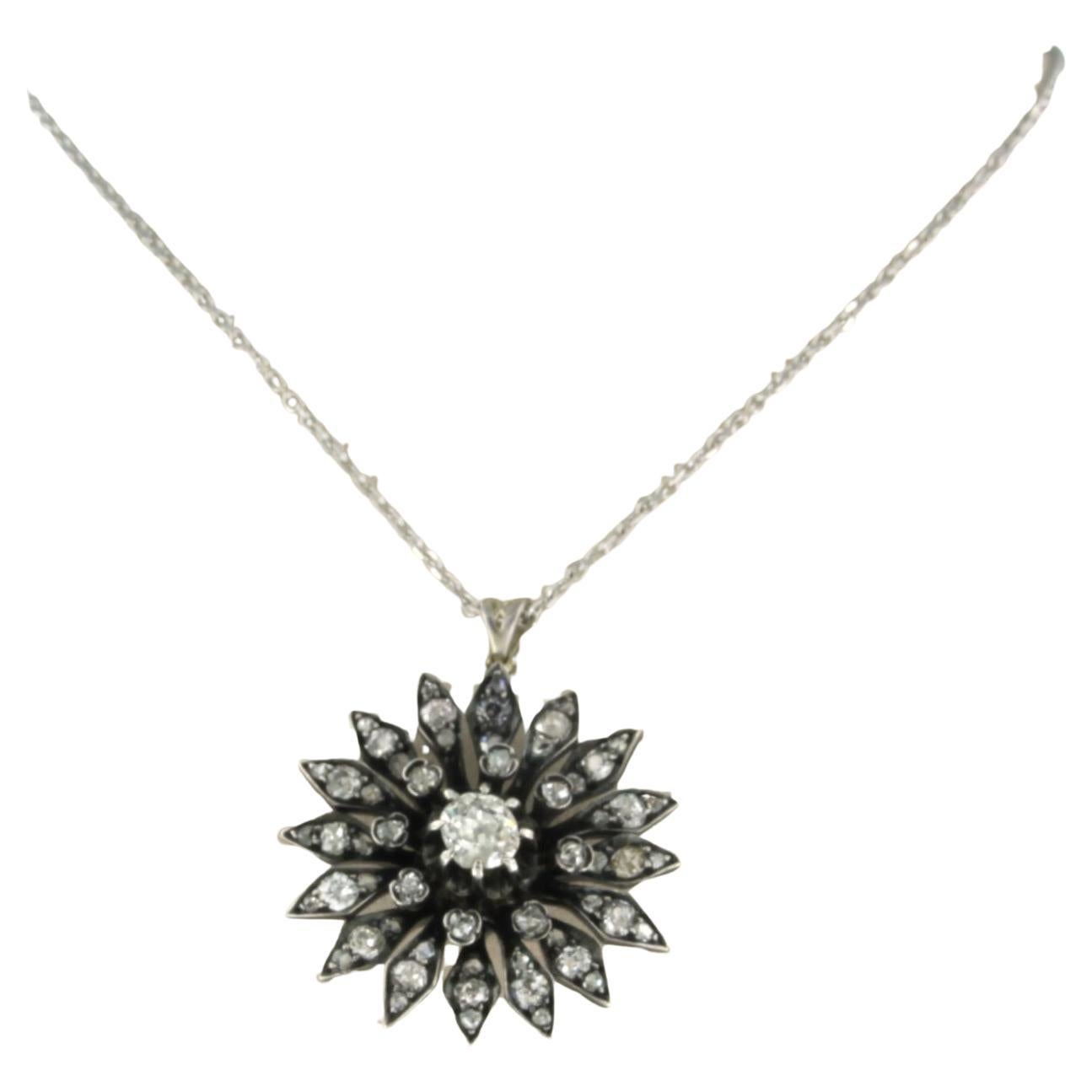 Necklace and pendant wit old mine and rose cut diamonds up to 1.50ct 14k gold For Sale