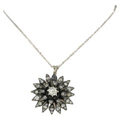 Necklace and pendant wit old mine and rose cut diamonds up to 1.50ct 14k gold