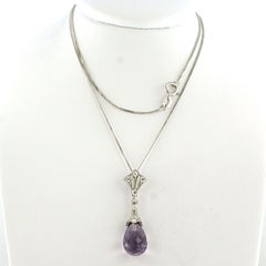Necklace and pendant with amethyst and brilliant cut diamonds 14k gold 3.5 grams