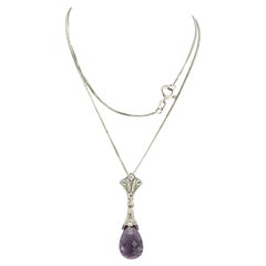 Collier et pendentif avec améthyste et diamants taille brillant or 14k 3,5 grammes
