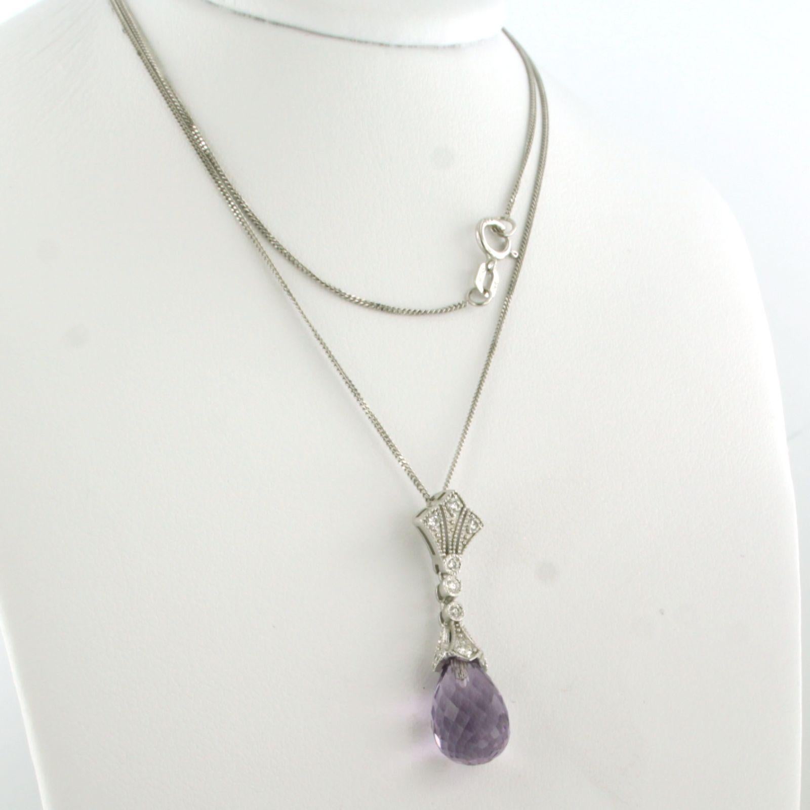 Necklace and pendant with amethyst and brilliant cut diamonds 14k gold For Sale 4