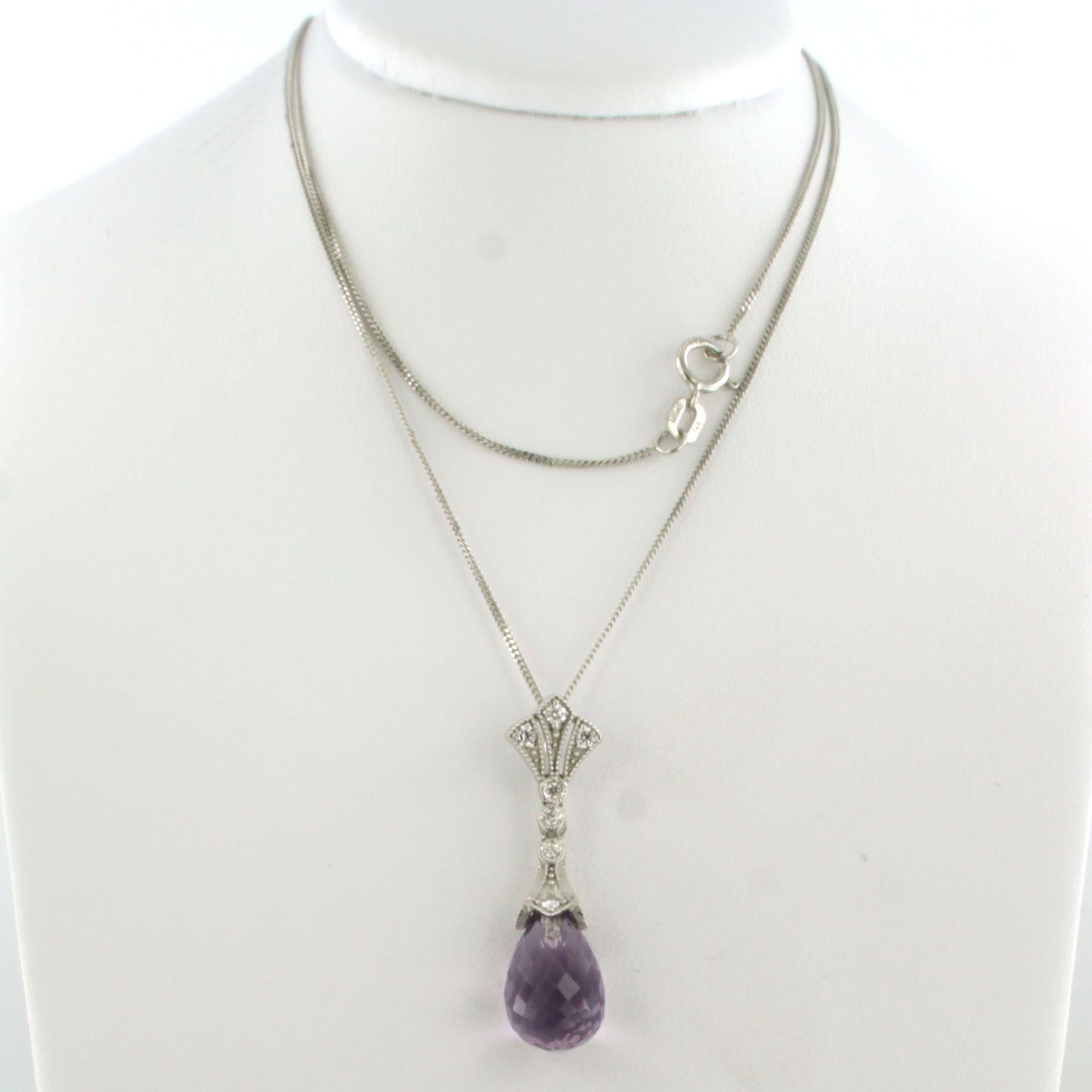 Necklace and pendant with amethyst and brilliant cut diamonds 14k gold For Sale 5