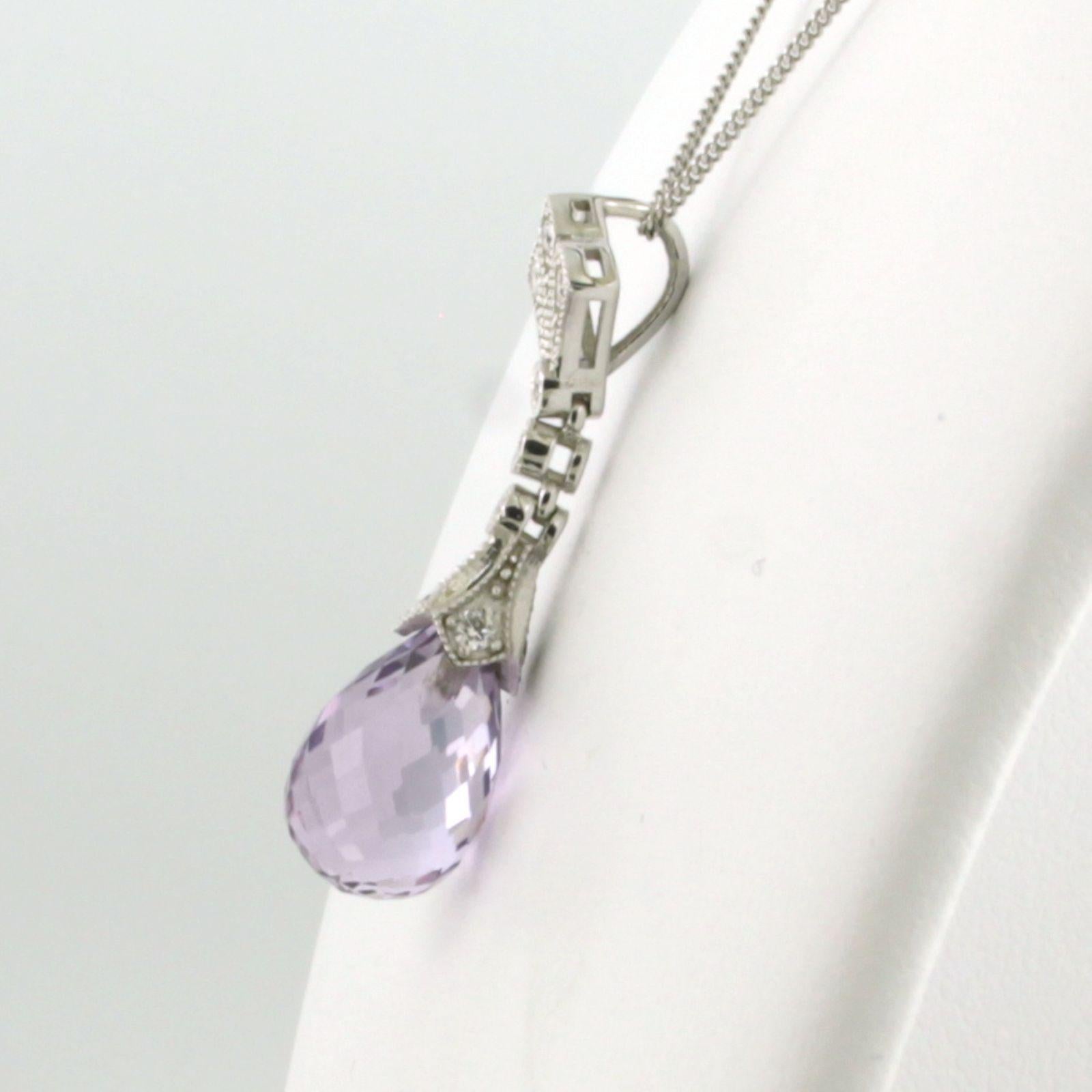 Necklace and pendant with amethyst and brilliant cut diamonds 14k gold For Sale 1