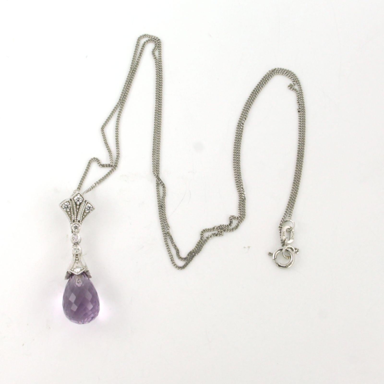 Necklace and pendant with amethyst and brilliant cut diamonds 14k gold For Sale 2