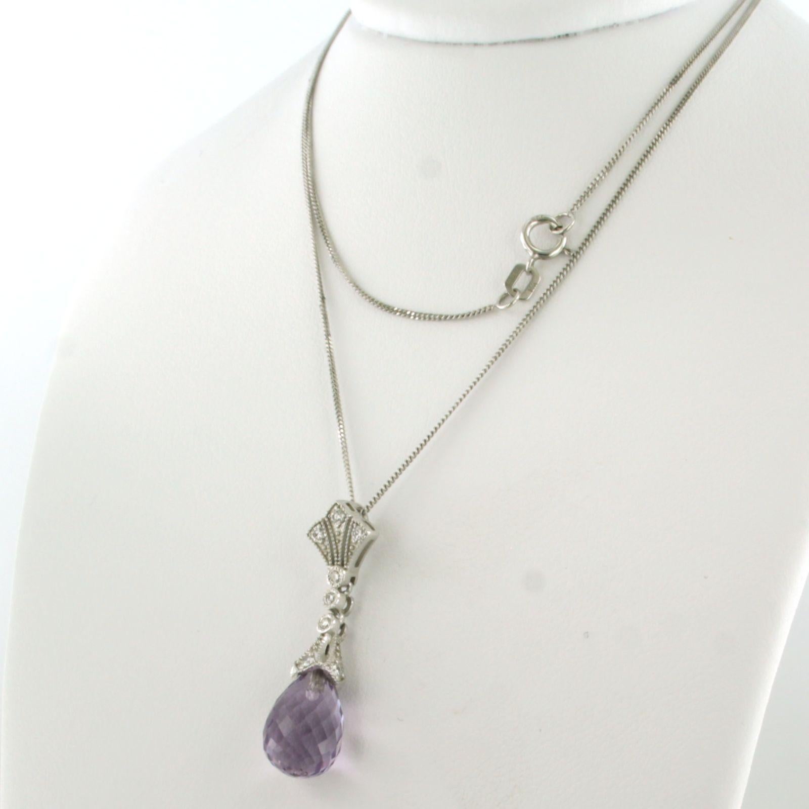 Necklace and pendant with amethyst and brilliant cut diamonds 14k gold For Sale 3
