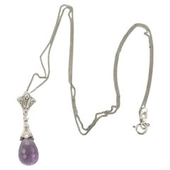 Necklace and pendant with amethyst and brilliant cut diamonds 14k gold