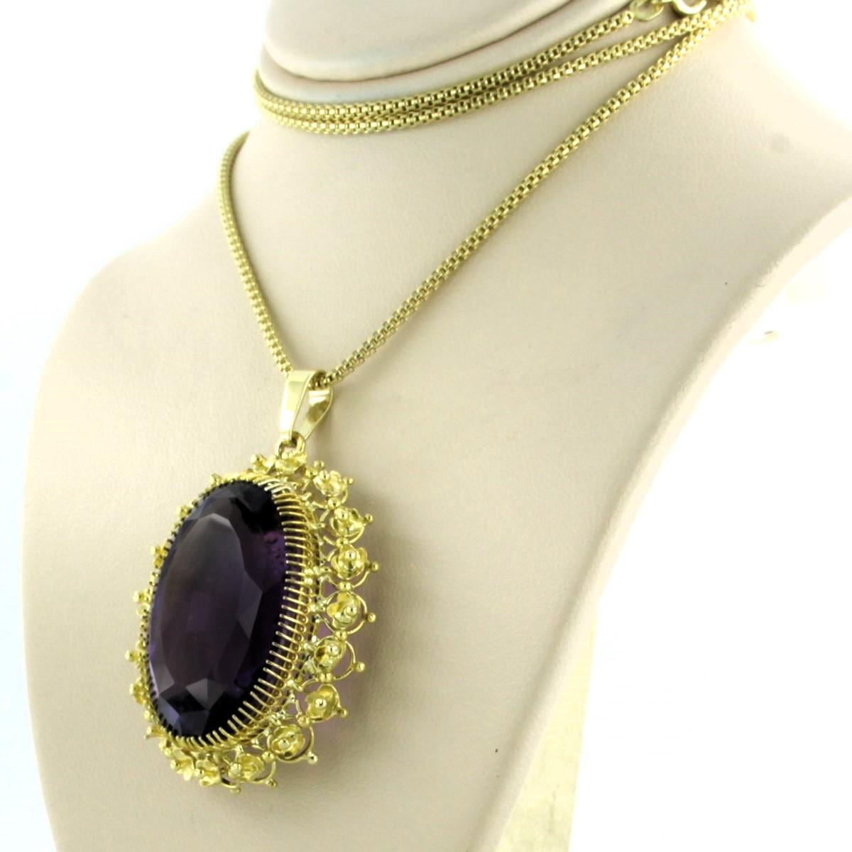 Collier et pendentif avec améthyste jusqu'à 8,00 carats - or jaune 14 carats 22,3 grammes Excellent état - En vente à The Hague, ZH