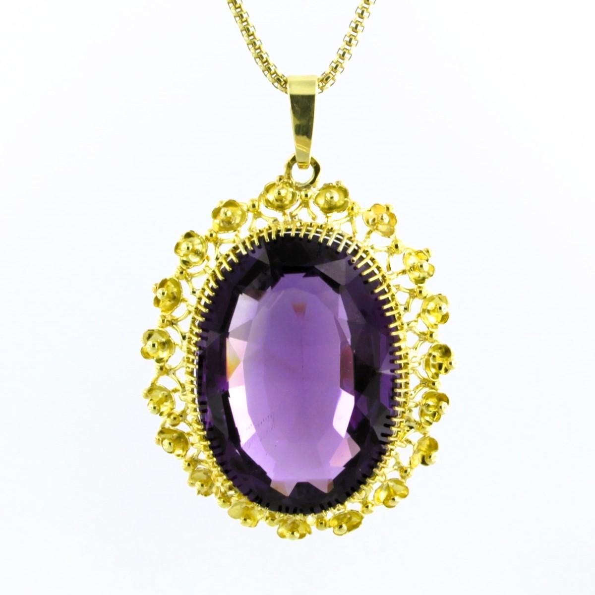 Collier et pendentif avec améthyste jusqu'à 8,00 carats - or jaune 14 carats 22,3 grammes Pour femmes en vente