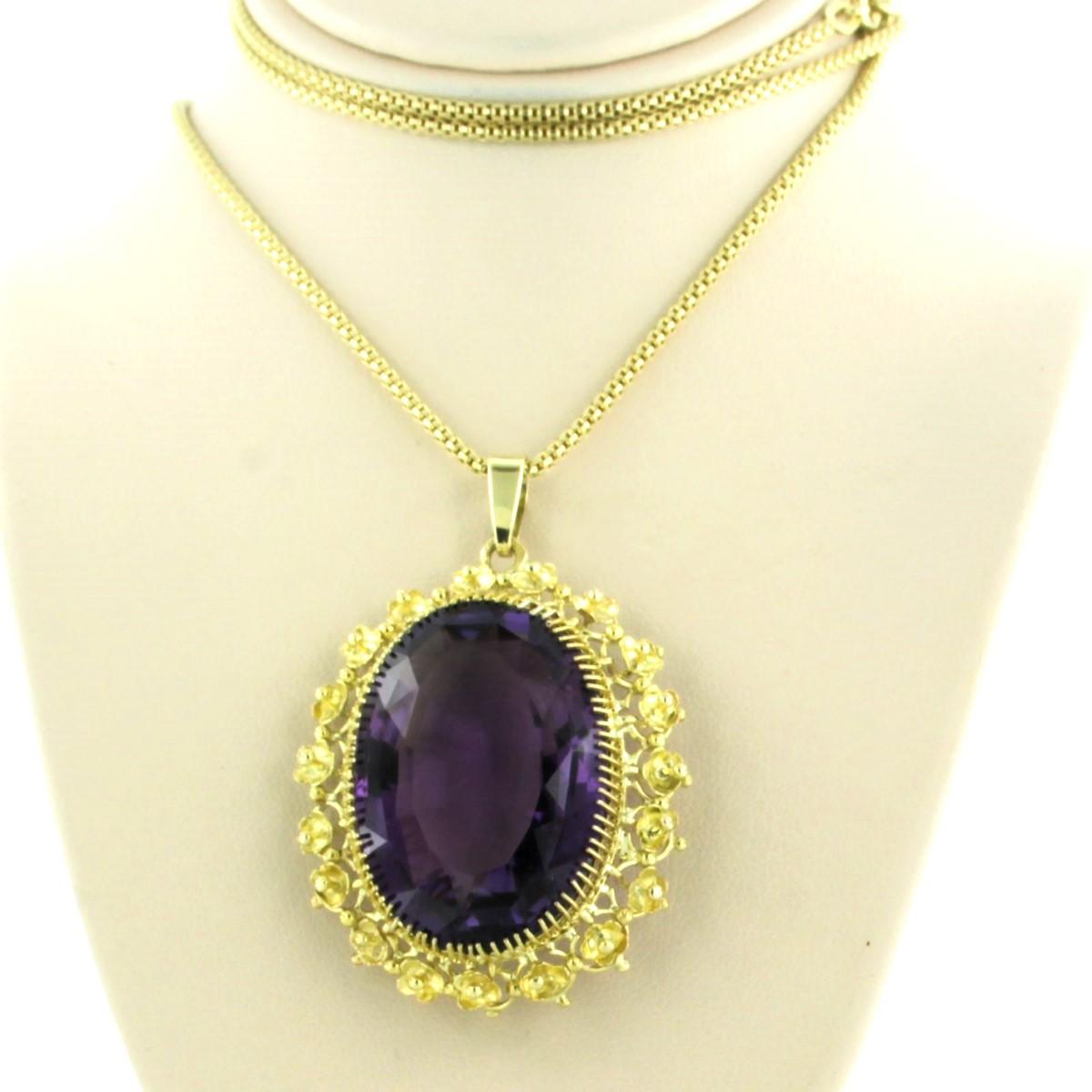Collier et pendentif avec améthyste jusqu'à 8,00 carats - or jaune 14 carats 22,3 grammes en vente 1