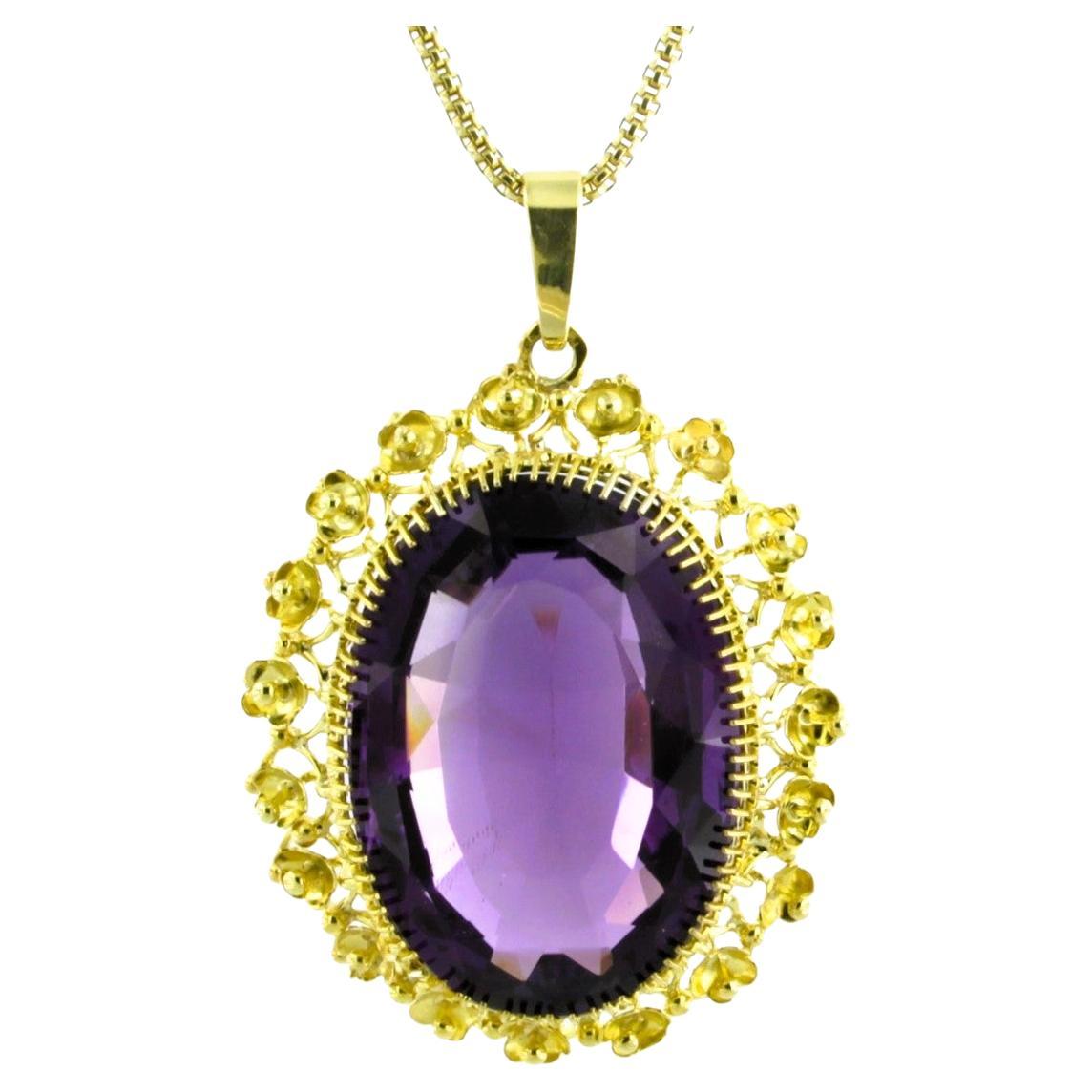 Necklace and pendant with amethyst up to 8.00ct - 14k yellow gold 22.3 grams
