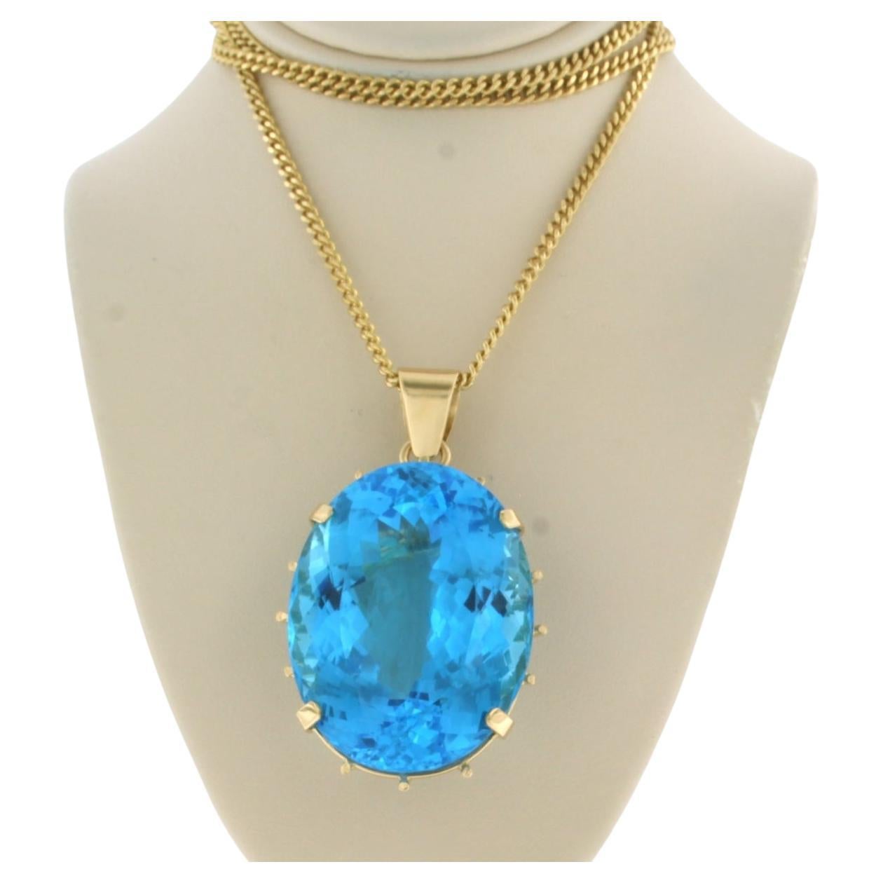Necklace and pendant with blue topaz up to 100ct 18k yellow gold For Sale