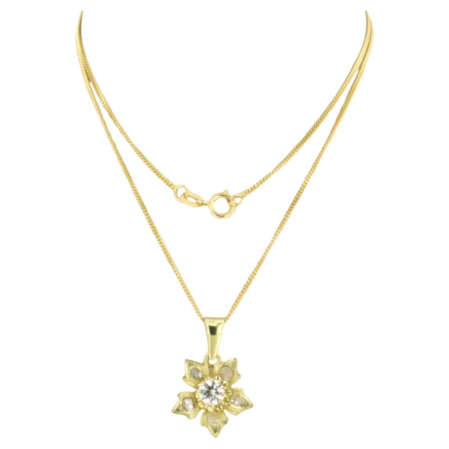 Necklace and pendant with brilliant and rose cut diamonds up to 0.50ct 14k gold For Sale