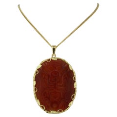 Necklace and pendant with brown jade 14k yellow gold