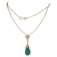 Necklace and pendant with chalcedony nd single cut diamonds 14k gold