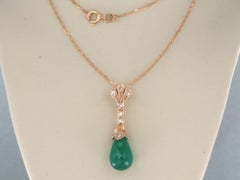 Collier et pendentif en or rose 14 carats avec calcédoine et diamants taille unique