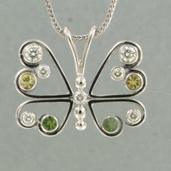 Necklace and pendant with citrine, peridot and brilliant cut diamonds 14k gold