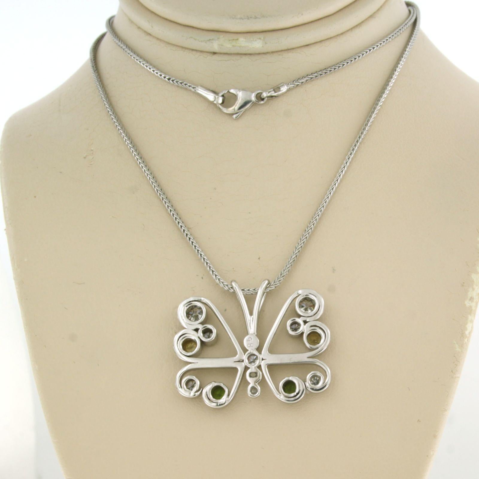 Halskette und Anhänger mit Citrin, Peridot und Diamanten im Brillantschliff 14k Gold (Moderne) im Angebot