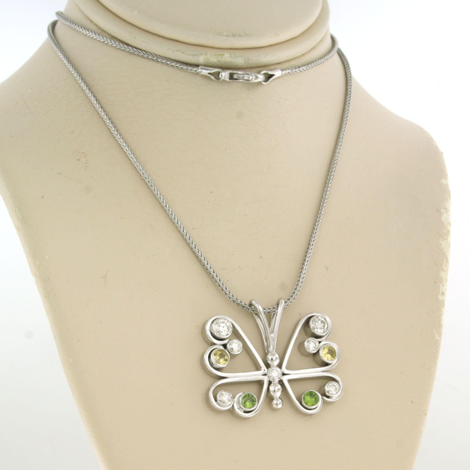 Halskette und Anhänger mit Citrin, Peridot und Diamanten im Brillantschliff 14k Gold Damen im Angebot