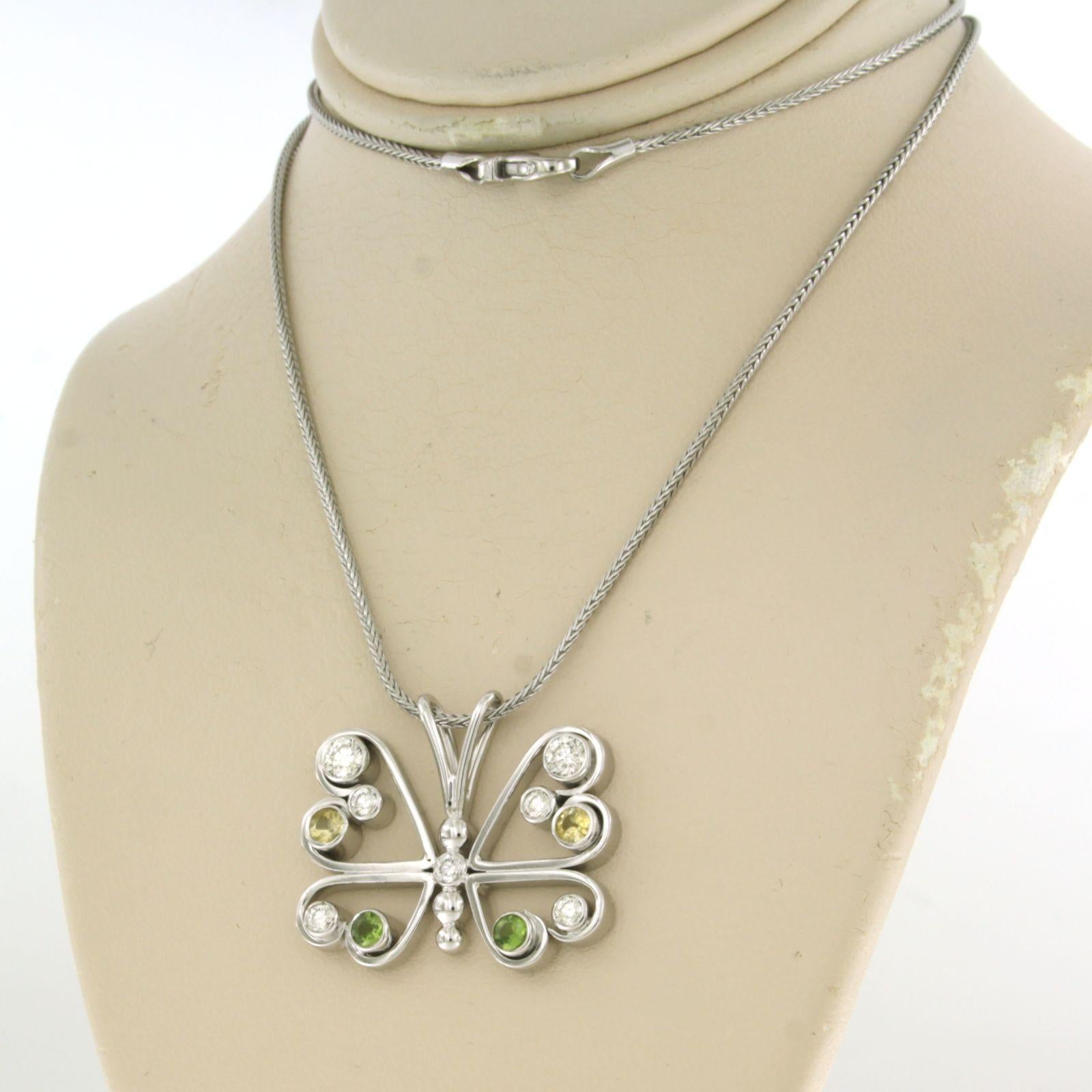 Halskette und Anhänger mit Citrin, Peridot und Diamanten im Brillantschliff 14k Gold im Angebot 1