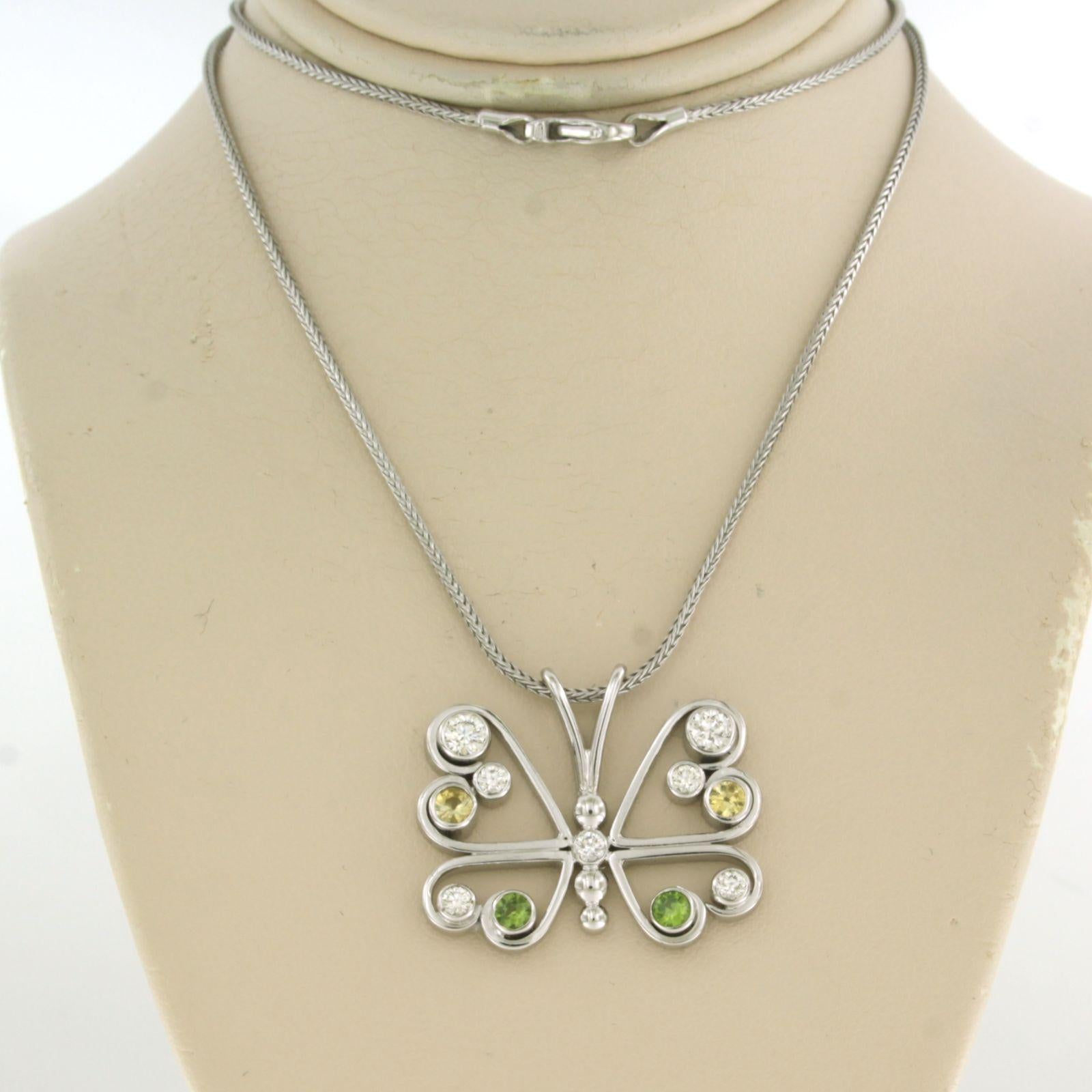 Collana e pendente con citrino, peridoto e diamanti taglio brillante in oro 14k in vendita 2