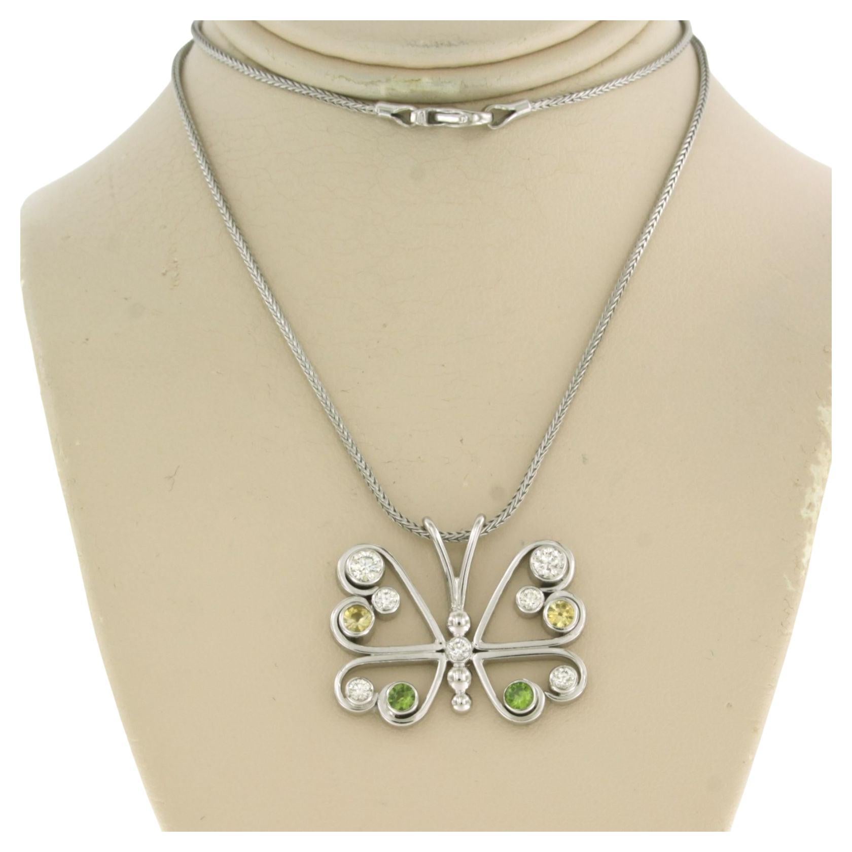 Collana e pendente con citrino, peridoto e diamanti taglio brillante in oro 14k in vendita