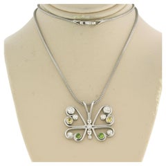 Necklace and pendant with citrine, peridot and brilliant cut diamonds 14k gold