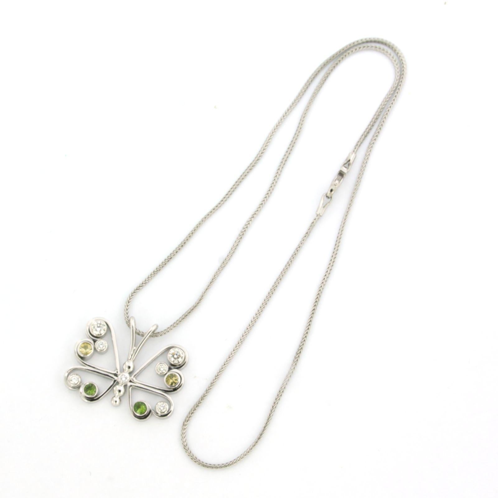 Halskette und Anhänger mit Citrin, Peridot und Diamanten im Brillantschliff 14k Gold im Angebot