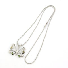 Necklace and pendant with citrine, peridot and brilliant cut diamonds 14k gold