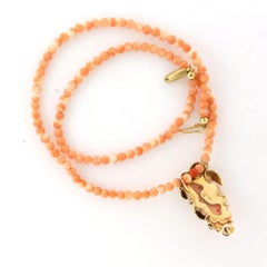 Necklace and pendant with coral 14k yellow gold 12.7 grams