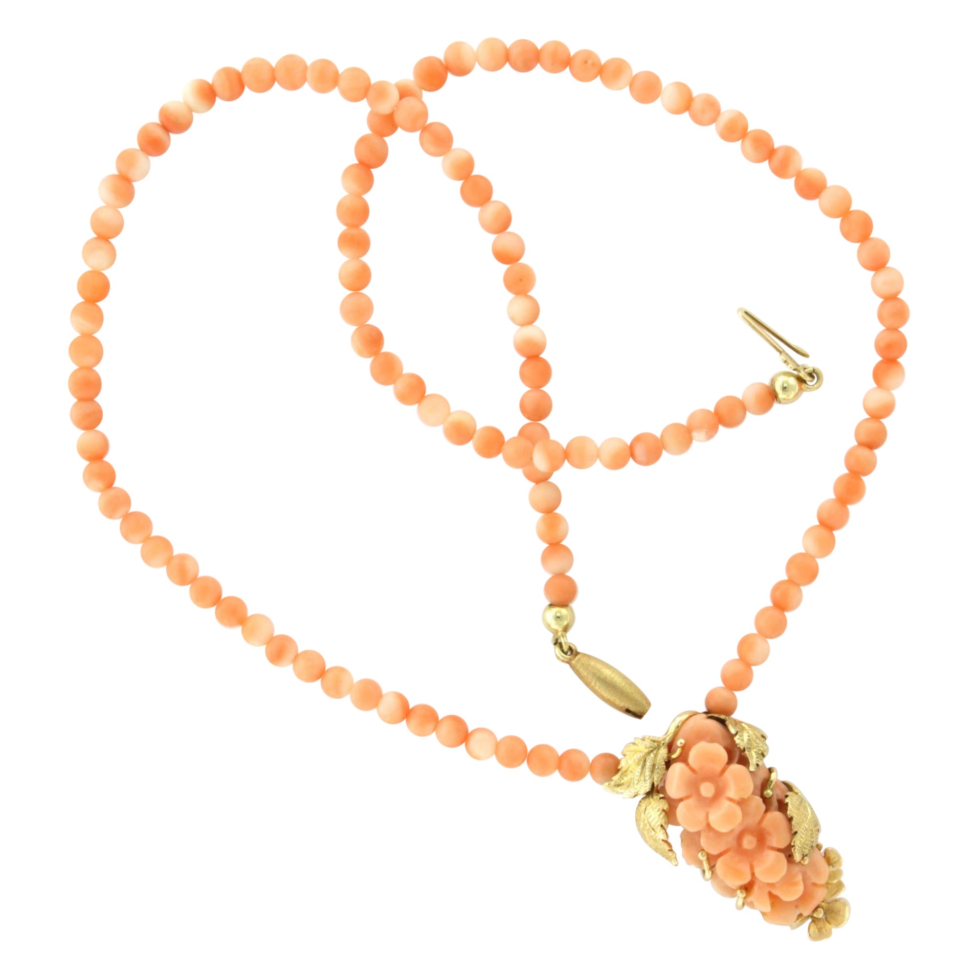 Collier et pendentif avec corail Or jaune 14k 12,7 grammes