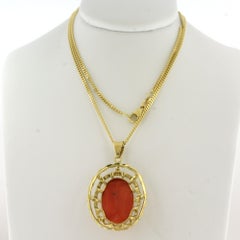 Necklace and pendant with coral 14k yellow gold 8.8 grams