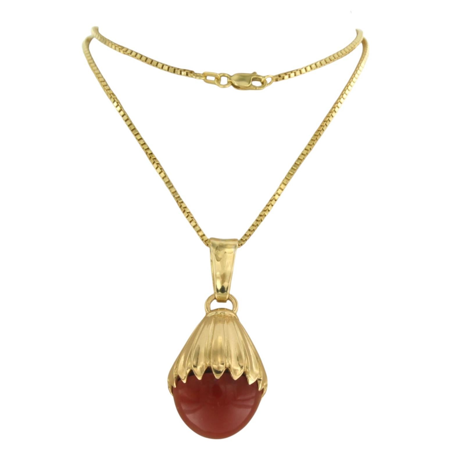 Necklace and pendant with coral 17.0 grams 14k yellow gold