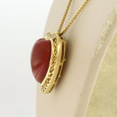 Necklace and pendant with Coral and brilliant cut diamond 18k gold 17.9 grams