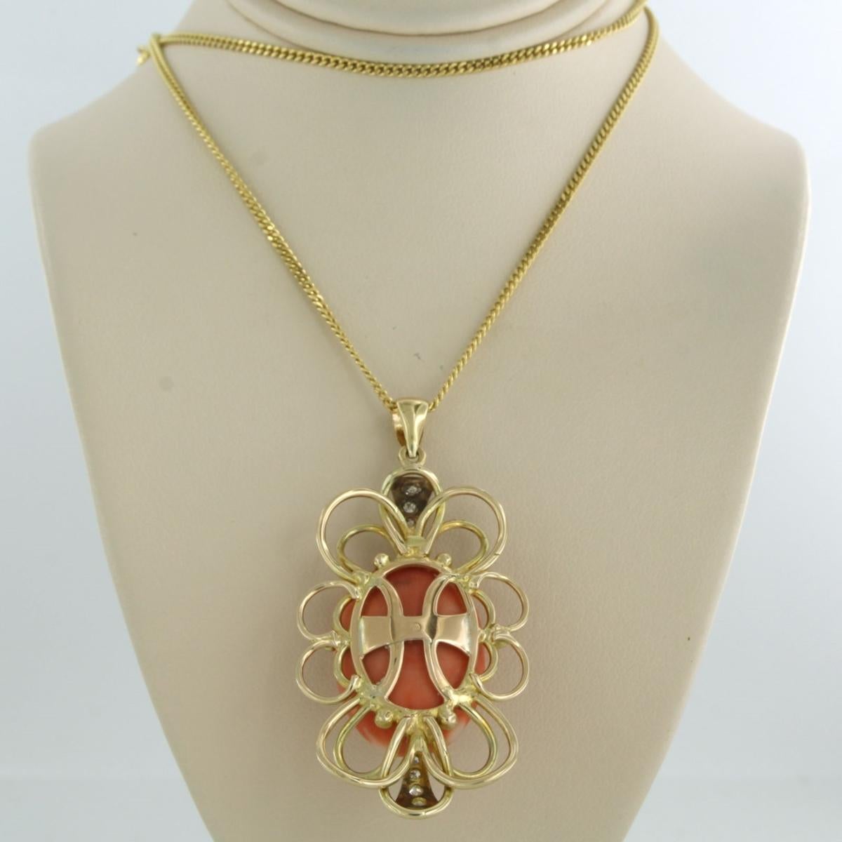 Necklace and pendant with coral and single cut diamonds - 17.4 grams 14k gold For Sale 1