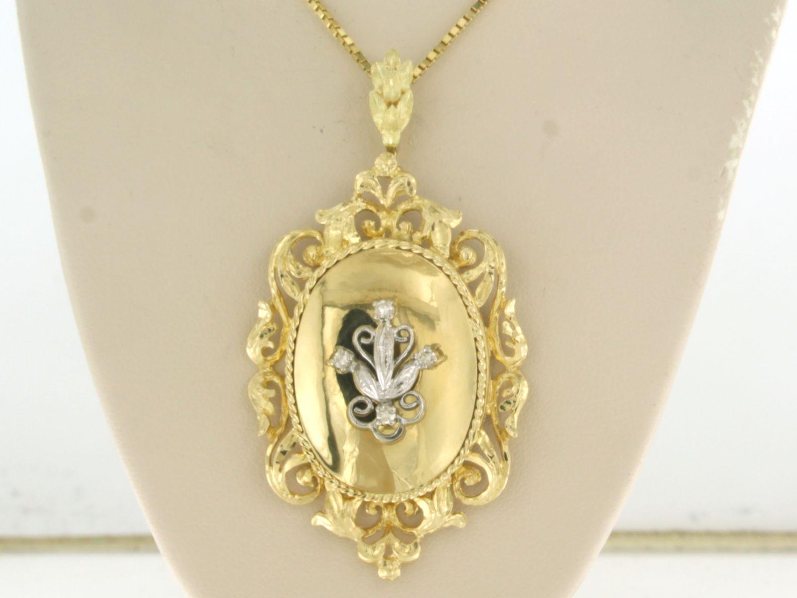 Single Cut Necklace and pendant with diamonds 14k yellow gold For Sale