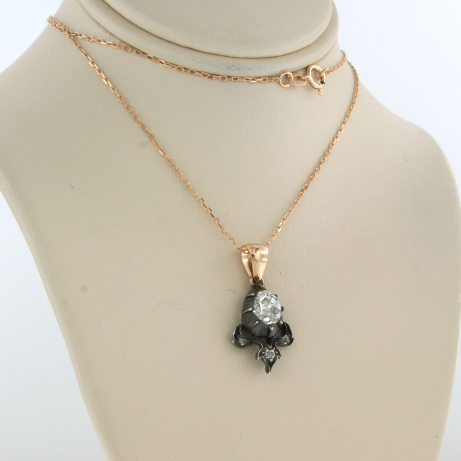 Early Victorian Necklace and pendant with diamonds up to 1.00ct 14k pink gold and silver For Sale