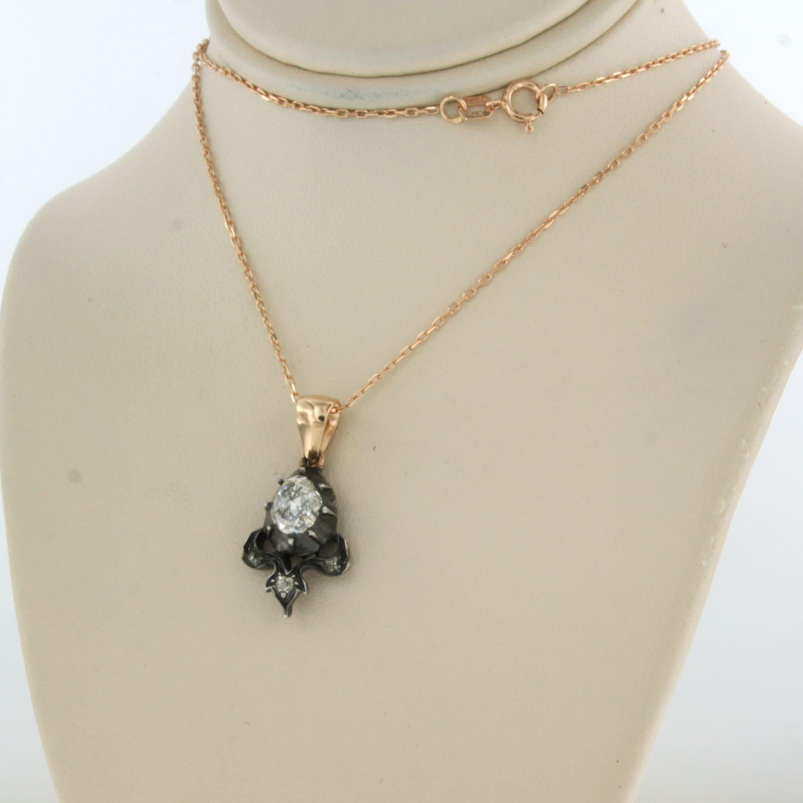 Rose Cut Necklace and pendant with diamonds up to 1.00ct 14k pink gold and silver For Sale
