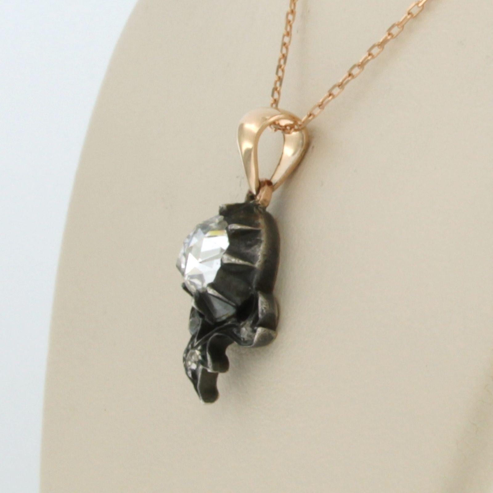 Necklace and pendant with diamonds up to 1.00ct 14k pink gold and silver In Excellent Condition For Sale In The Hague, ZH