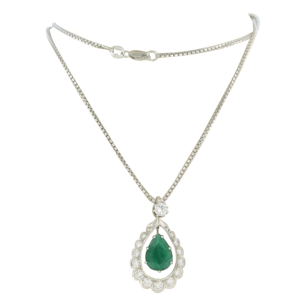 Necklace and pendant with emerald and brilliant cut diamond upto 0.60ct 18k gold For Sale