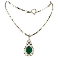 Necklace and pendant with emerald and brilliant cut diamonds 14k gold 9.3 grams