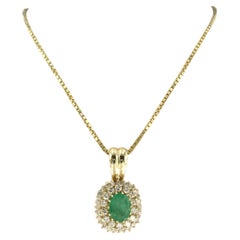 Halskette und Anhänger mit Smaragd und Diamanten im Brillantschliff 14k Gold