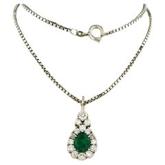 Collar y colgante con esmeralda y diamantes talla brillante Oro blanco 14k