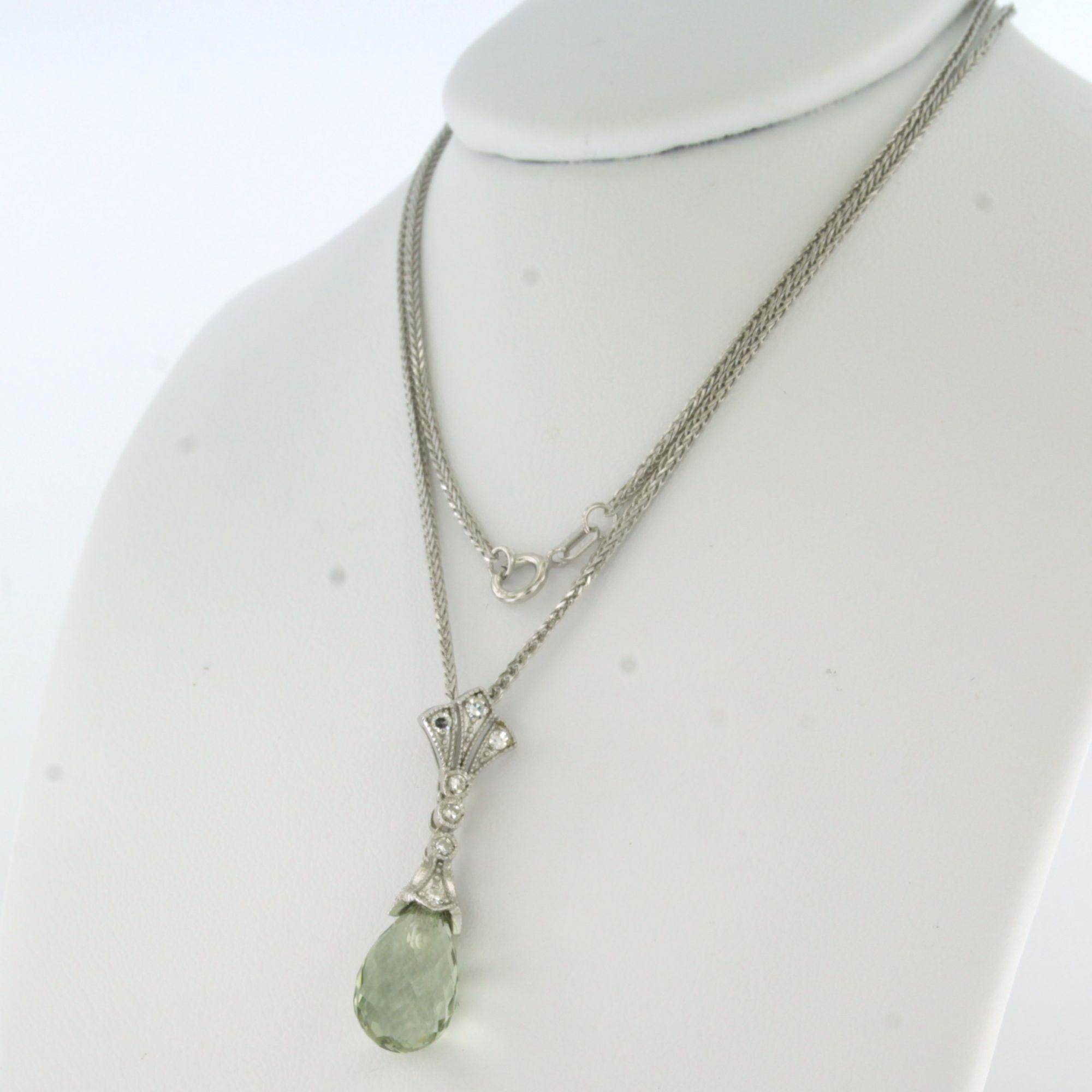 Collana e pendente con ametista verde e diamanti taglio singolo in oro 14k in vendita 4