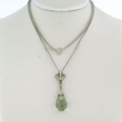 Collier et pendentif avec améthyste verte et diamants taille unique or 14k