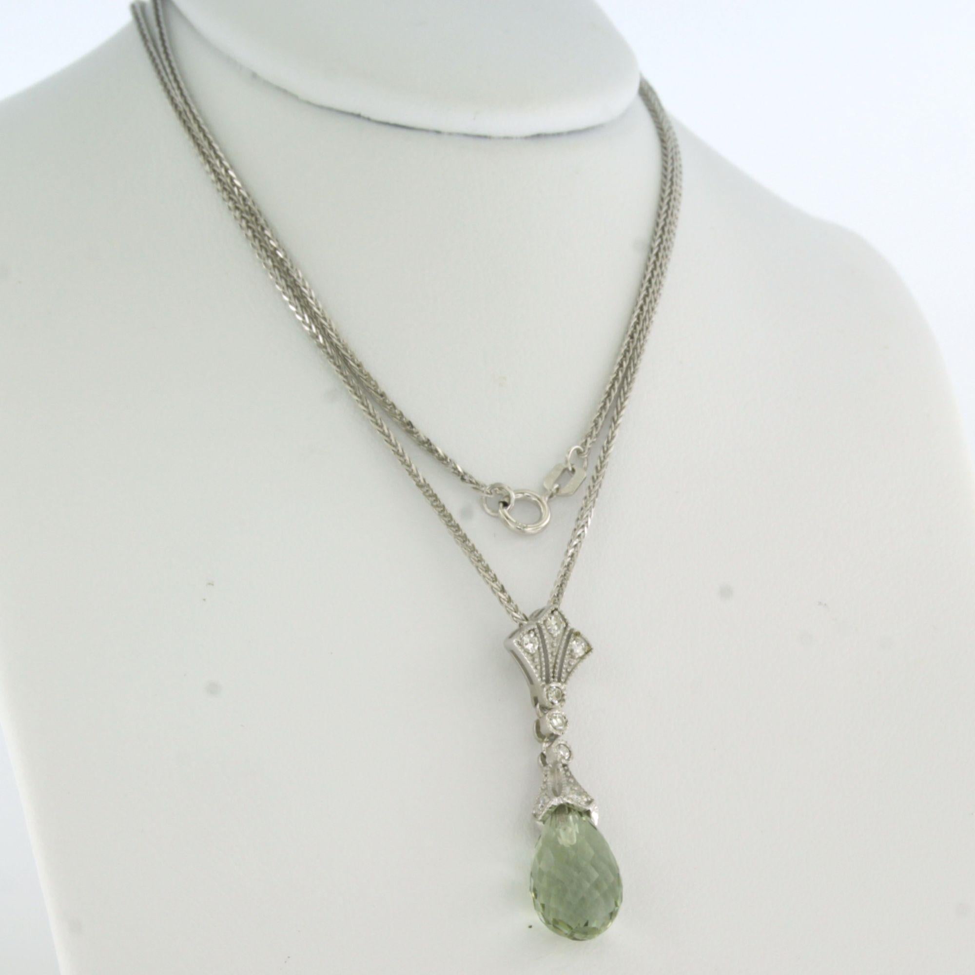 Collana e pendente con ametista verde e diamanti taglio singolo in oro 14k In condizioni Nuovo in vendita a The Hague, ZH