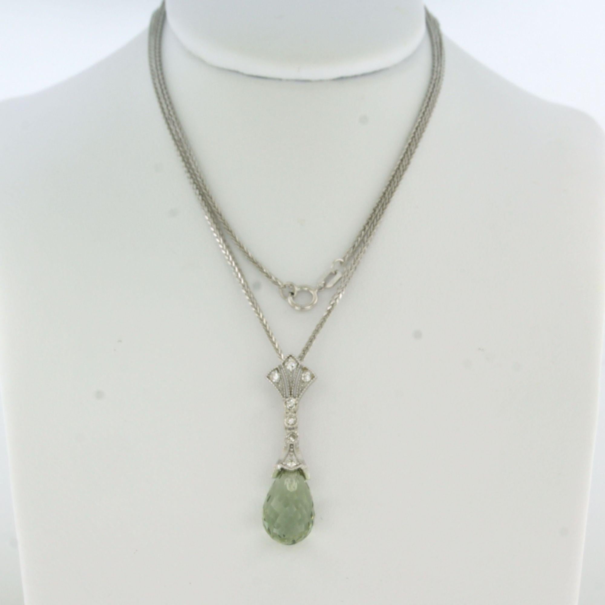 Donna Collana e pendente con ametista verde e diamanti taglio singolo in oro 14k in vendita