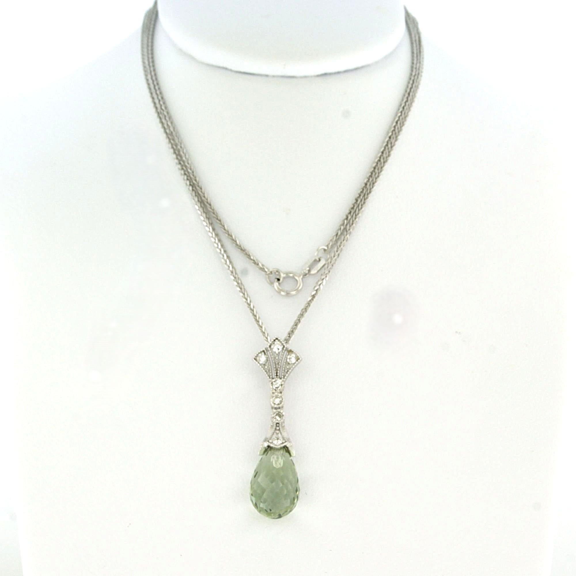 Collana e pendente con ametista verde e diamanti taglio singolo in oro 14k in vendita 1