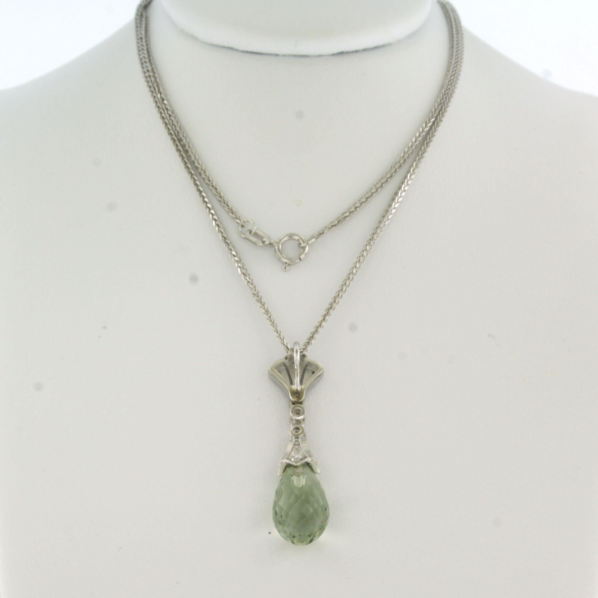 Collana e pendente con ametista verde e diamanti taglio singolo in oro 14k in vendita 2